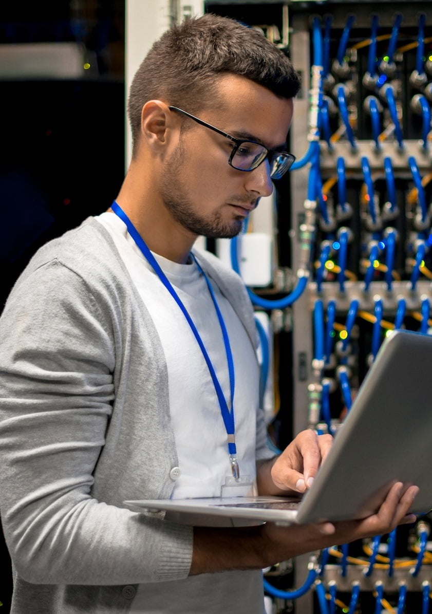 Man Managing Supercomputer Servers