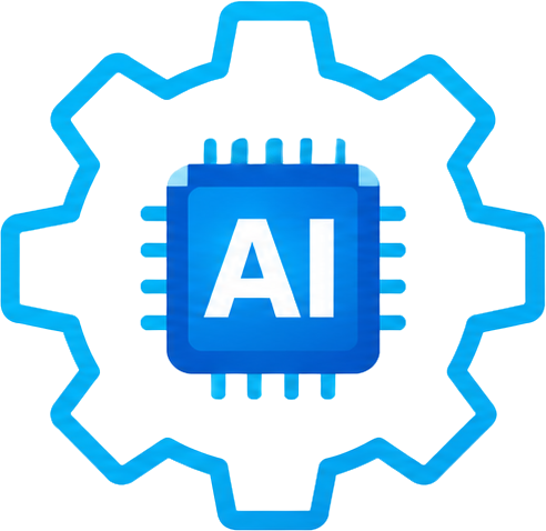 AI technology icon with gear and microchip design for Smart IT.
