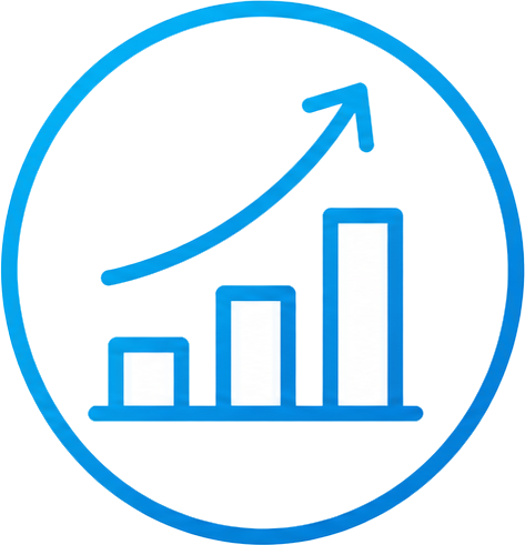 Business growth graph with upward trend arrow and bar chart.